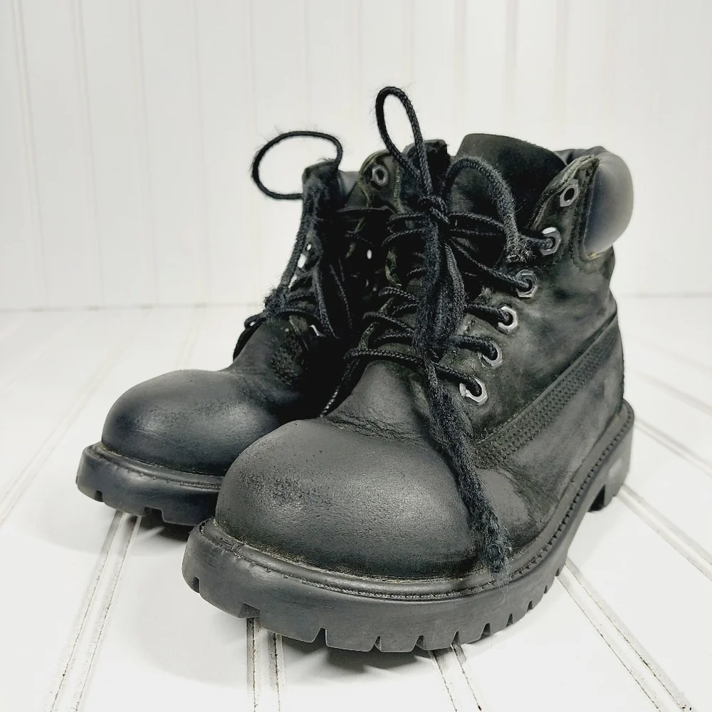 Timberland '6' Classic Black Leather Lace Up Kids Winter Boots A384